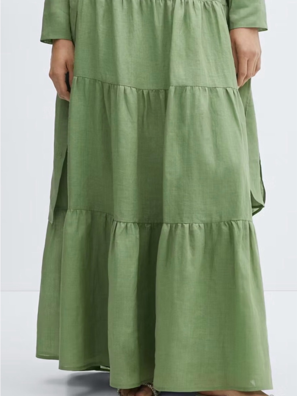 Mango Tiered Maxi Skirt — Light Sage Green
